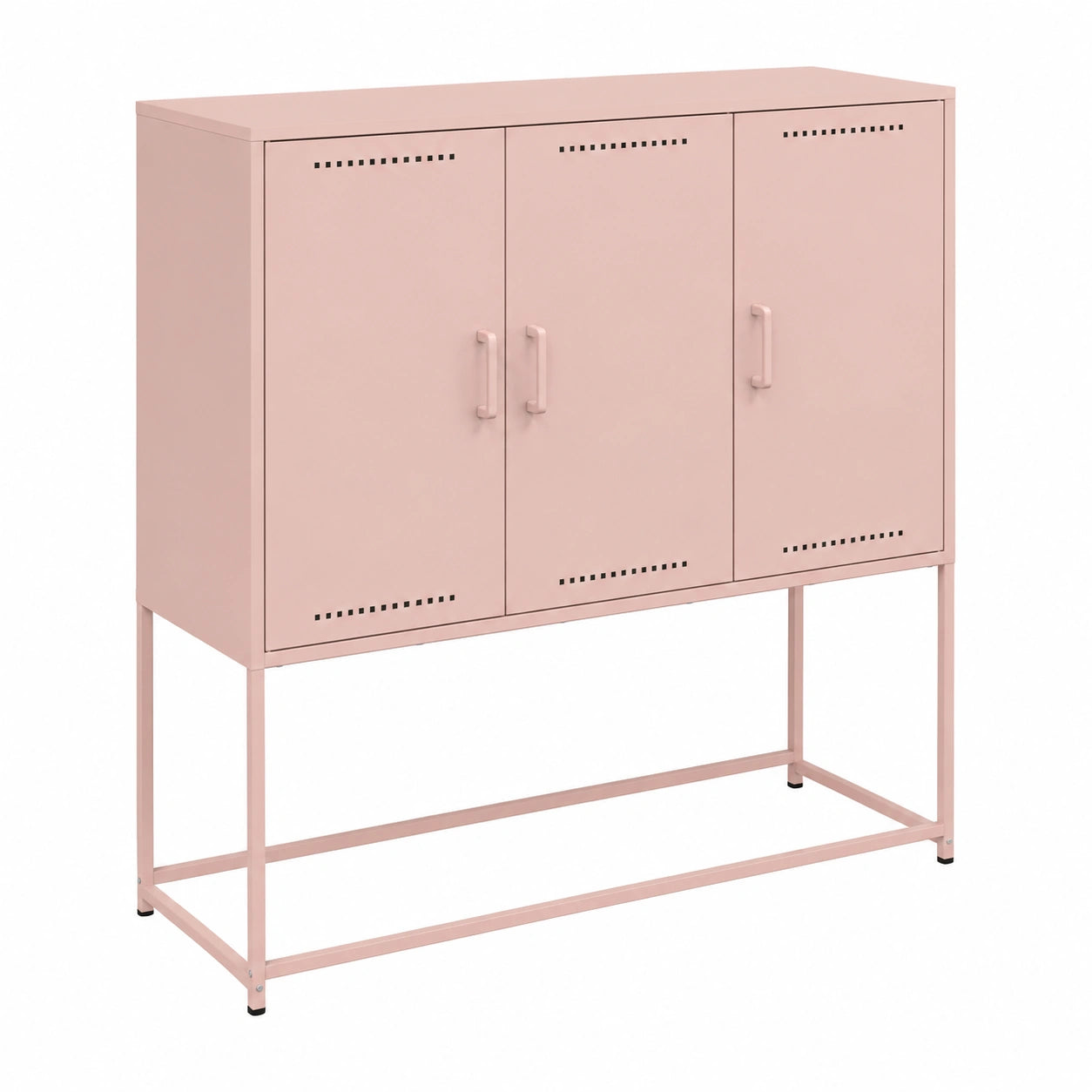 Credenza Alta in Acciaio Rosa 101x39x107 cm con Ampio Spazio di Stoccaggio