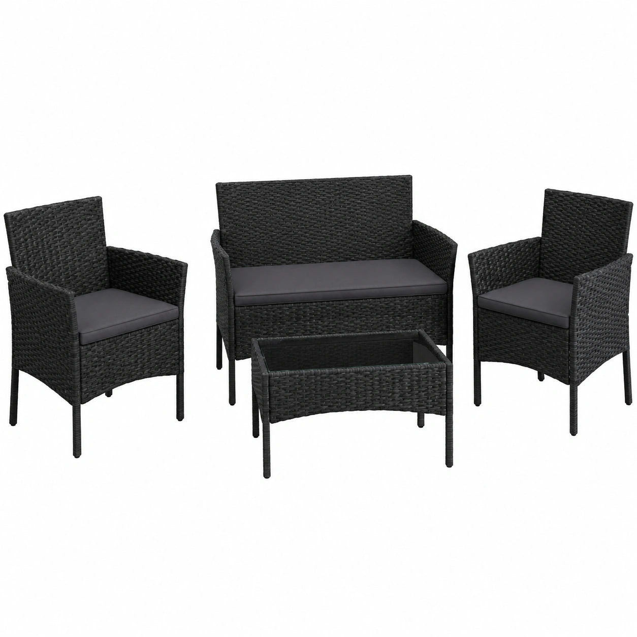 Set da Giardino in Rattan 4 Posti con Divano, Sedie e Tavolo, Resistente alle Intemperie