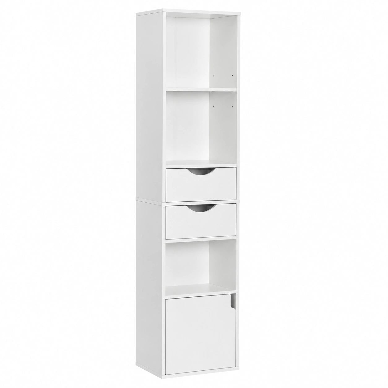 Scaffale a Colonna WOLTU, 3 Ripiani Aperti, 2 Cassetti, Armadietto con Ripiano Regolabile, Bianco, 30x24x158 cm