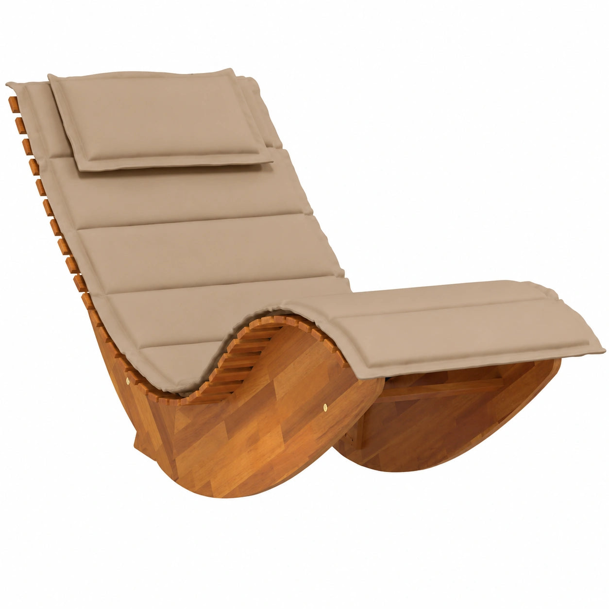 Sdraio in Legno di Acacia con Cuscino Grigio, Arredo Giardino