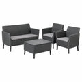 Set Salotto Giardino Keter Salemo in Rattan, Divano 2 Posti con Poltrone e Tavolino, Colore Grafite