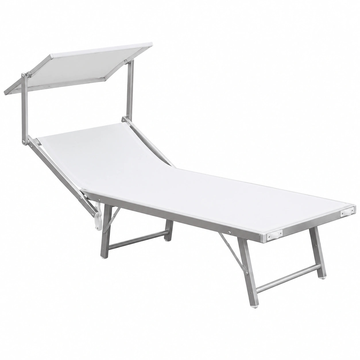 Lettino Prendisole in Textilene Bianco Ibiza, 183x61x38 cm