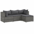 Set Salotto da Giardino 4 Pezzi con Morbidi Cuscini in Polirattan Grigio