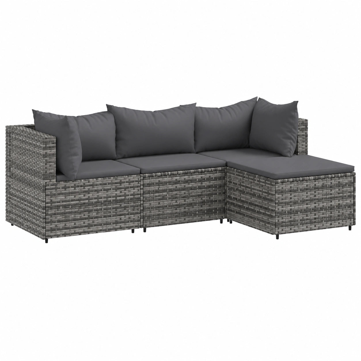 Set Salotto da Giardino 4 Pezzi con Morbidi Cuscini in Polirattan Grigio