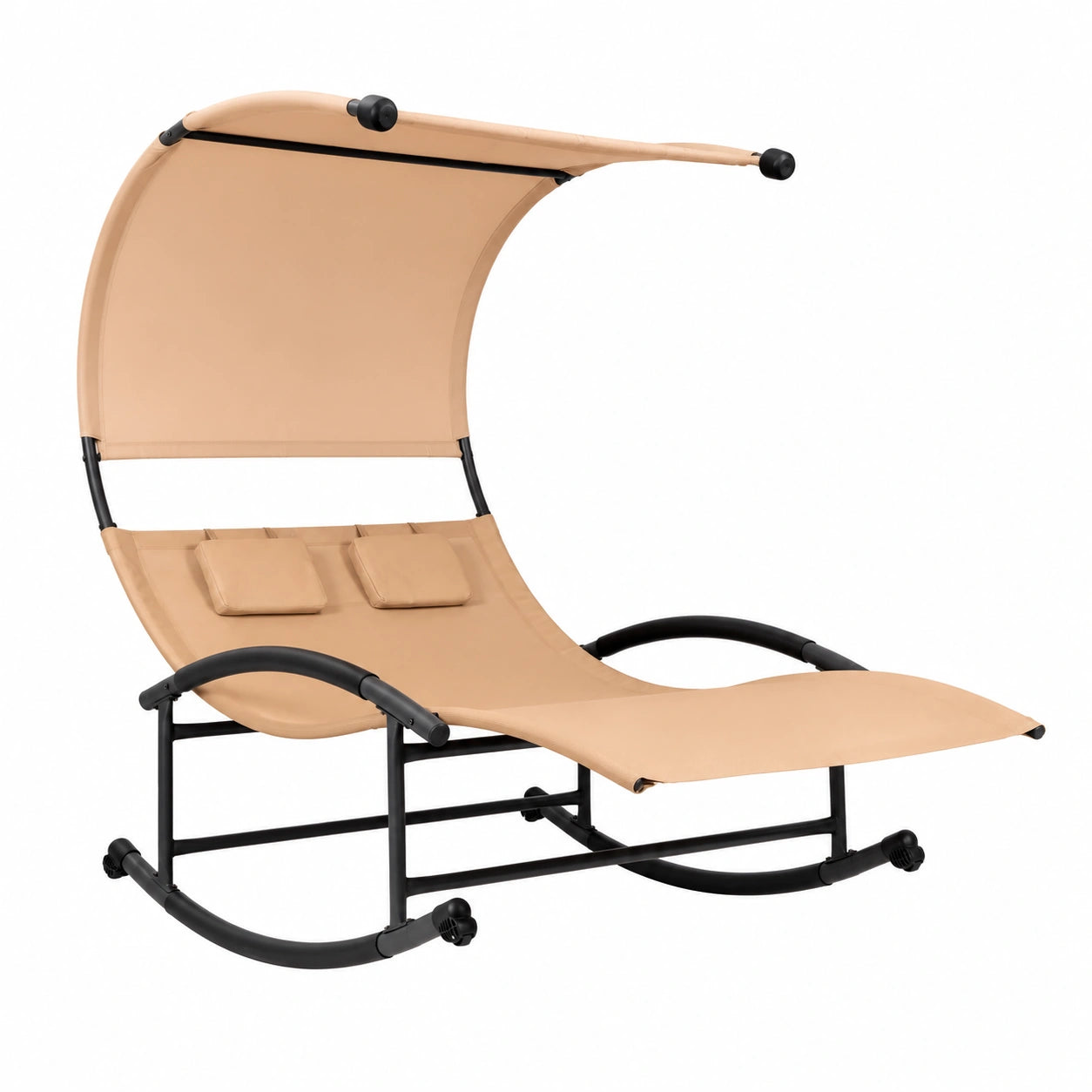 Lettino Doppio in Acciaio con Baldacchino e Seduta Ergonomica in Textilene per Giardino e Piscina