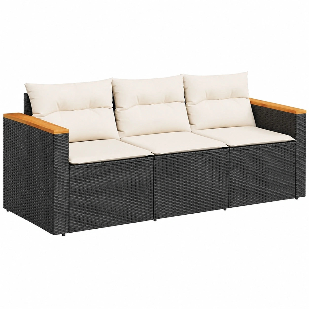 Divano da Esterno in Polyrattan Nero con Cuscini - 3 Posti