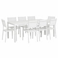 Tavolo Allungabile SALINA in Alluminio per Giardino - Design Moderno con Piano a Doghe (Bianco, Set 200/300 + 8 Sedie)