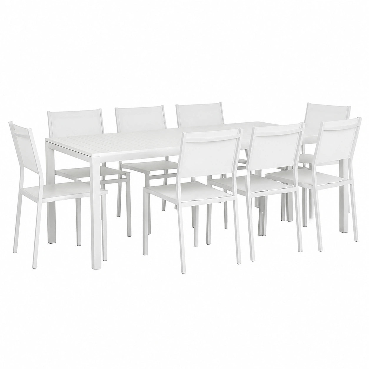 Tavolo Allungabile SALINA in Alluminio per Giardino - Design Moderno con Piano a Doghe (Bianco, Set 200/300 + 8 Sedie)