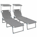 Set di 2 Lettini Prendisole Pieghevoli con Tettuccio e Schienale Regolabile, Ideali per Giardino e Piscina, Colore Grigio