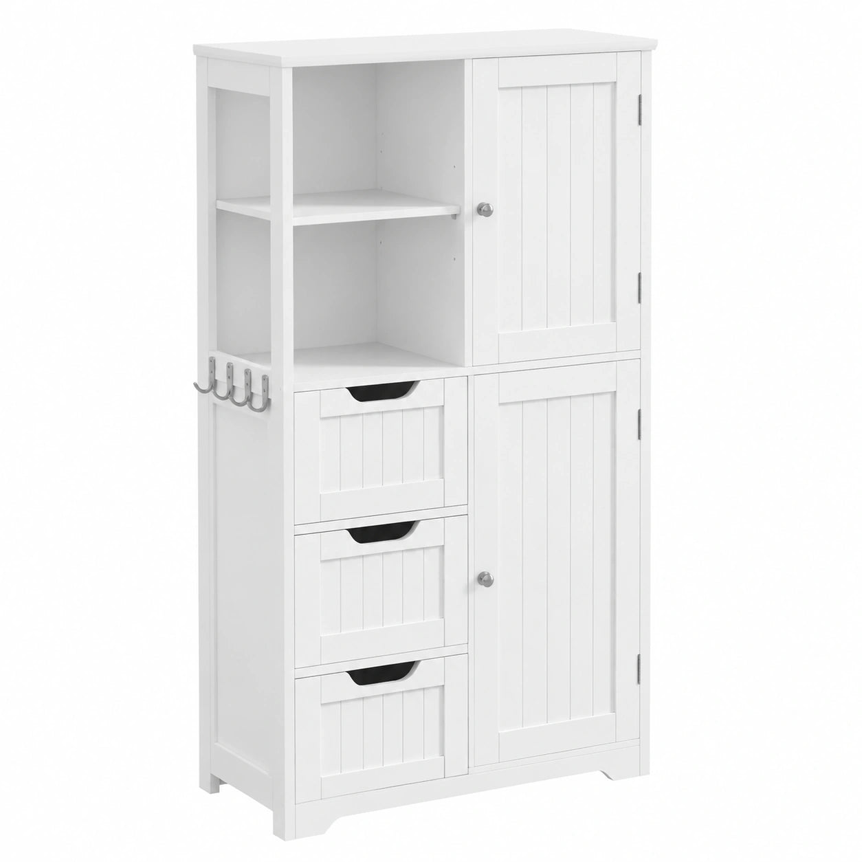 Armadio da Bagno Bianco con Cassetti e Ganci Portaoggetti 60x30x107 cm